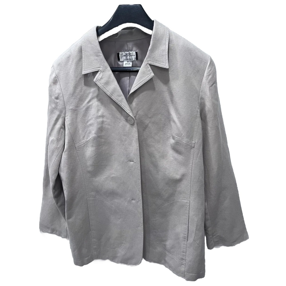 Vintage‎ Mary McFadden Linen Blend Ivory Blazer Jacket Single Breasted Sz 18